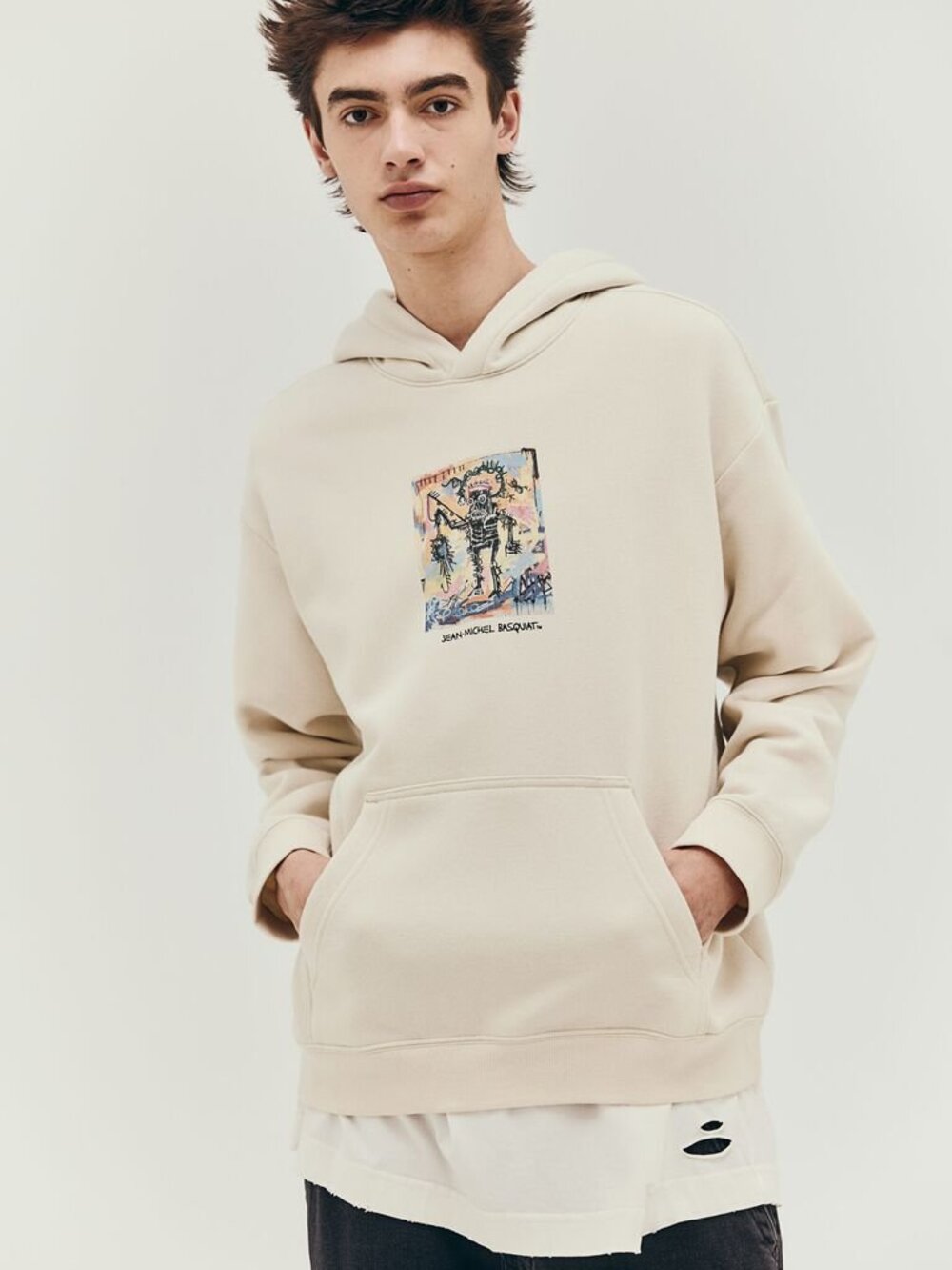 H&M x Basquiat Pullover Hoodie, Beige Print, XL